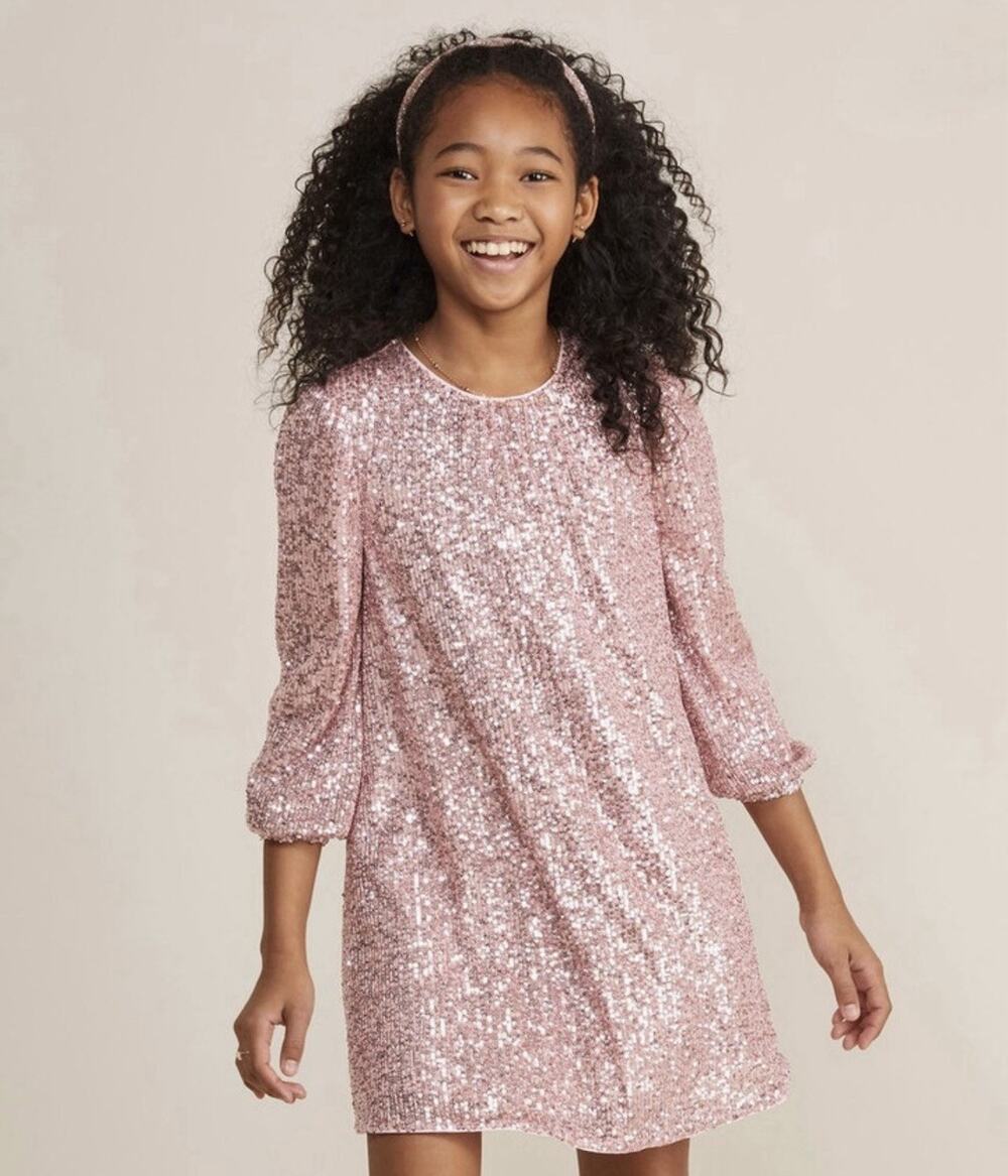 Vineyard Vines Girls Sequin Swing Dress - XS 5/6 Pink Sparkly Birthday Party